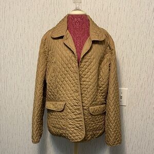 St John’s Bay Jacket Women’s Quilted Lightweight Beige Size XL with  Pockets